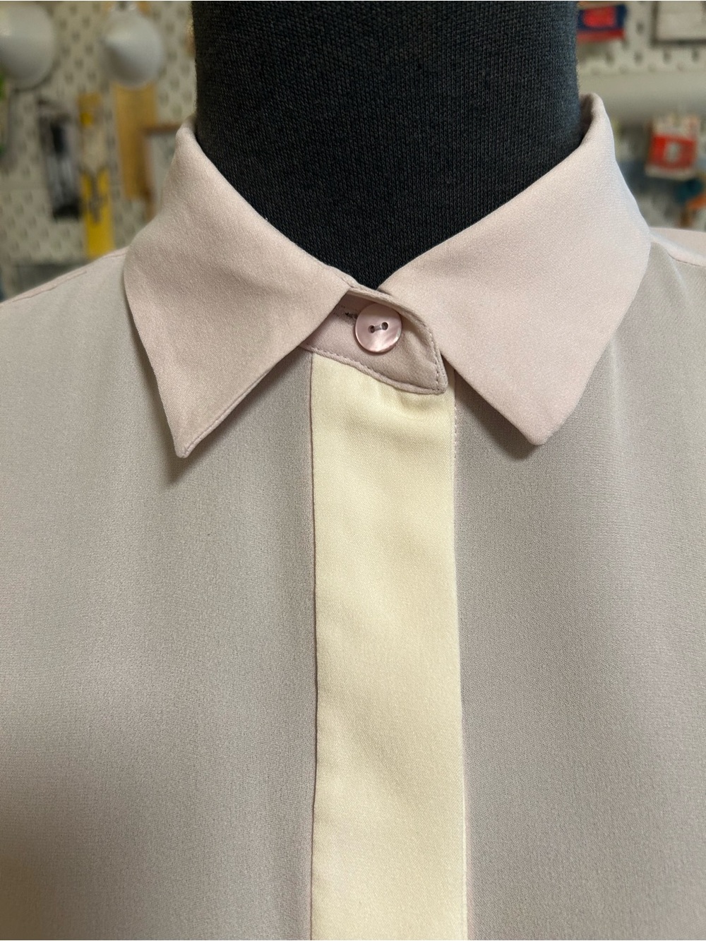 Theory Pale Pink Shirt with Cream Placket 100% silk